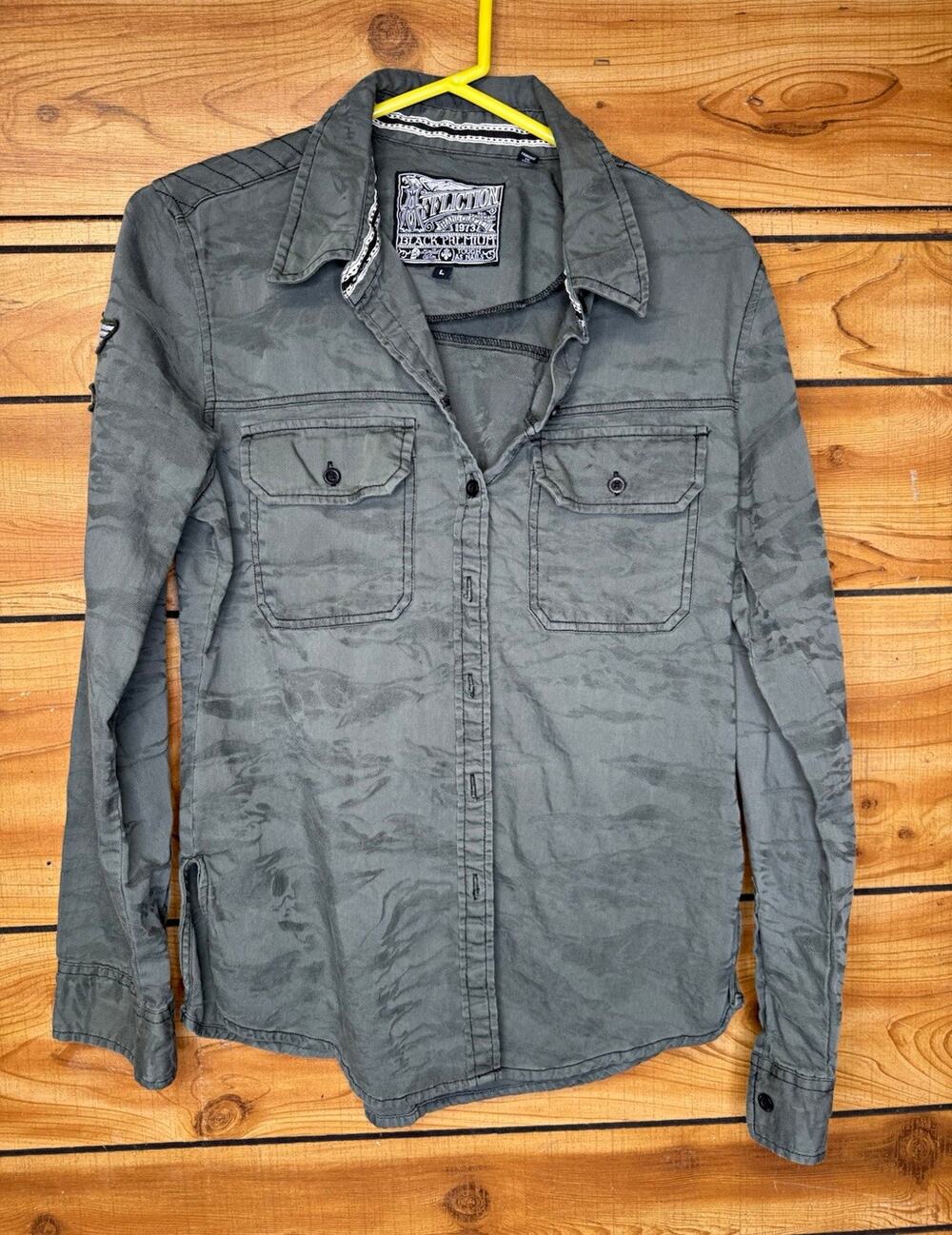 Affliction Black Premium Men’s Green Sz L Long Sleeve Woven Cotton Pockets